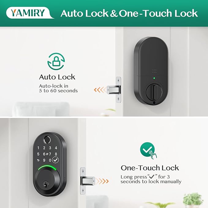 Smart Deadbolt Door Lock with Keypad:Yamiry Fingerprint Keyless Entry Deadbolt,Digital Smart Locks for Front Door,Electronic Code,Easy Installation