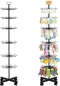 Exttlliy Retail Display Stand Store Display Rack 6 Tier Metal Spinning Display Stand Rack with Wheels Keychain Jewelry Stocking Hat Stand with Hooks for Malls, Showroom, Retail Store (6 Tier Black)