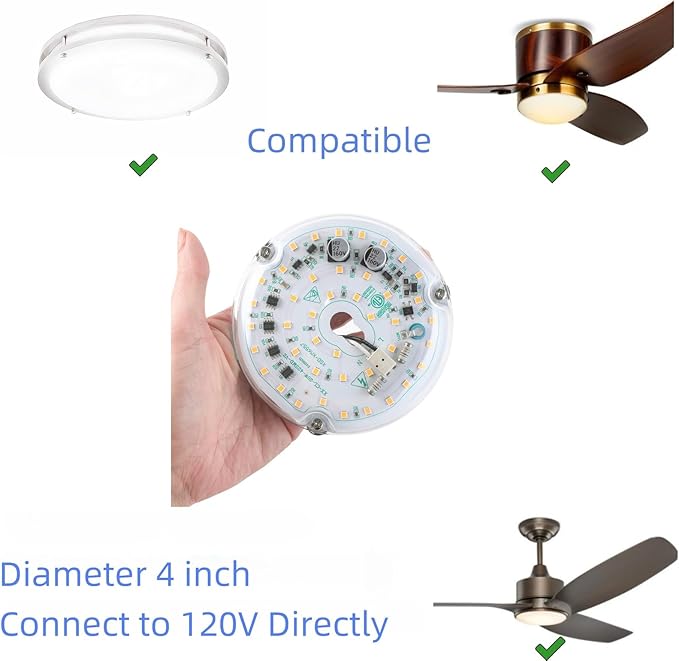 HAOLEDI 4'' 20W LED Ceiling Fan Light Retrofit Kit, Ceiling Light Replacement Module Board, White 5000K 2400LM, 120V, ETL CRI90