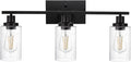 WINSHEN Wall Sconce Lighting 3-Light Matte Black Bathroom Vanity Light Fixtures Farmhouse Wall Lamp with Seeded Glass for Kitchen Living Room Mirror