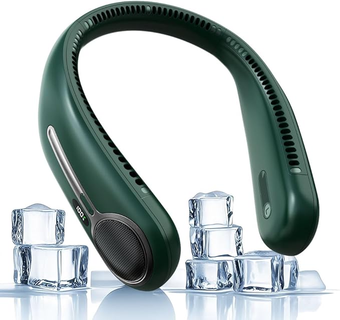 Kinhowly Portable Neck Fan,Hands Free Personal Wearable Bladeless Fan,6000mAh USB Rechargeable,360° Cooling,LED Display,4-Speeds,Birthday Gifts for Men Women Dad Mom,Valentines Day Gifts (Dark green)