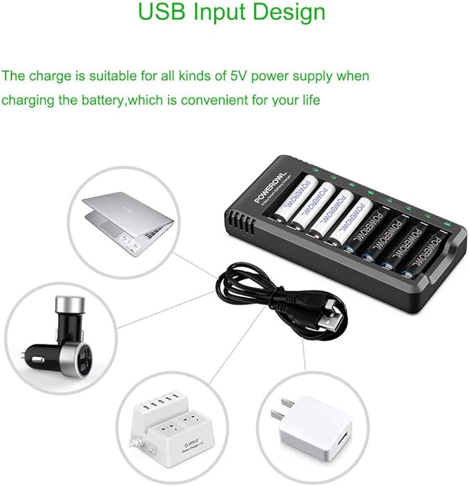 POWEROWL Rechargeable AA and AAA Batteries with Fast Charger, High Capacity NiMH - 4 x 2800mAh AA & 4 x 1000mAh AAA