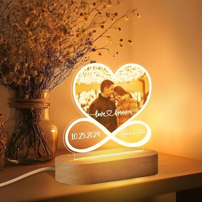 Personalized Couple Night Light, Custom Photo with Name LED Light, Gift for Couple, Love Forever Lamp, Valentine's Day Gift (Style 4)