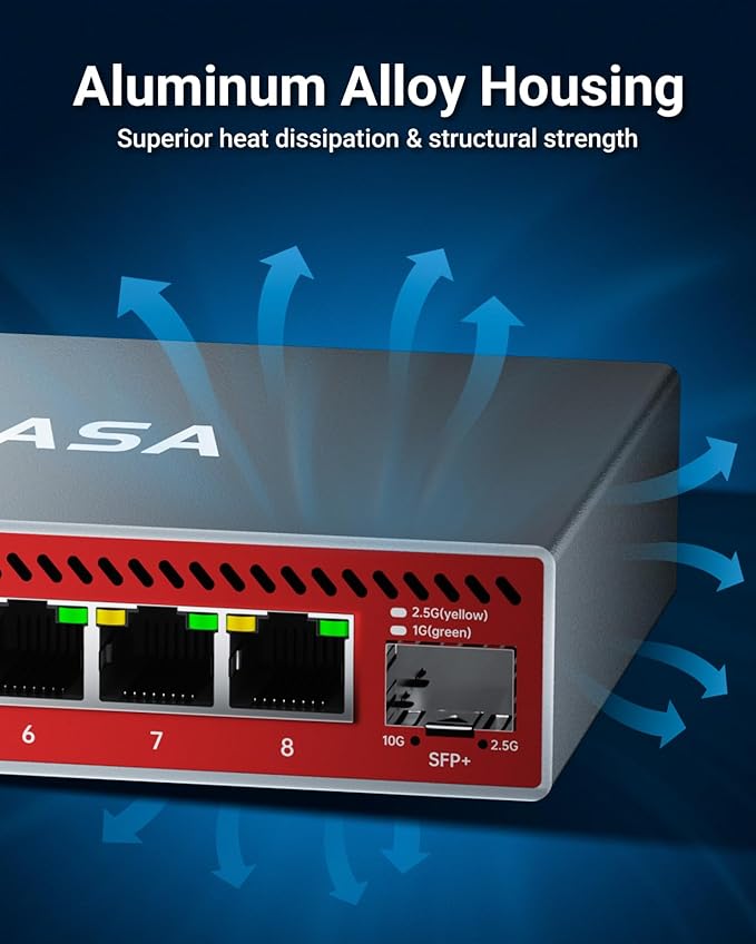 NUBASA 8-Port 2.5Gb Switch with 10Gb SFP+ Port, Unmanaged Multigig Ethernet Splitter for NAS, Gaming, PC - Plug & Play, Silent Aluminum Housing, 2.5 Gigabit Network Switch