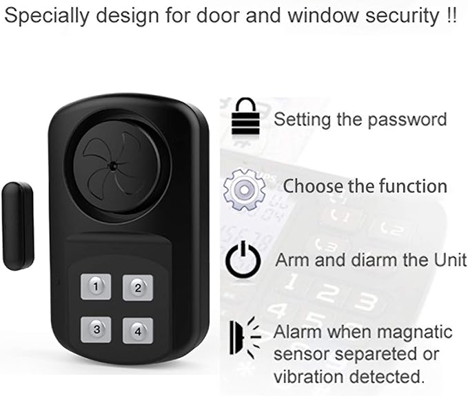 HENDUN Outdoor Door Alarm with Remote Keypad, Waterproof IP67,Inground Pool Safety Alarm,Gate Open Sensor, 140 dB Super Loud, Prying Door Entrance Alert (1 Pack)