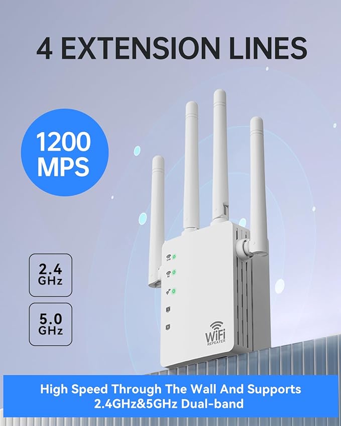 WiFi Extender, WiFi Extender Signal Booster Dual-Band(5.8G&2.4G) AC1200Mbps 10X Faster WiFi 6 Coverage to 13888 sq. ft & 150+ Devices, WiFi Range Extender, WiFi Booster Extender for Home