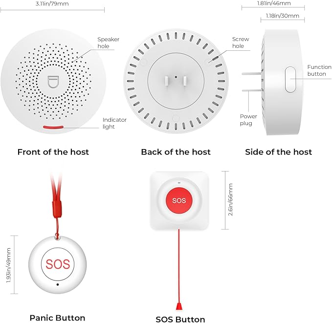 Hapippofa Caregiver Call Button Elderly Alert Call Button Life Alert Systems for Seniors No Monthly Fee for Elderly/Patient/Disabled at Home/Hospital