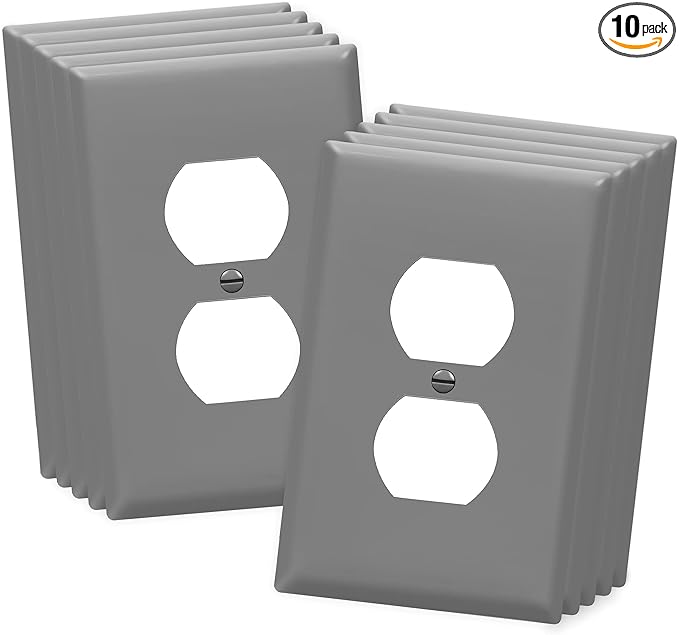 ENERLITES Duplex Receptacle Wall Plate, Electrical Outlet Covers, Gloss Finish, Mid-Size 1-Gang 4.88" x 3.11", Polycarbonate Thermoplastic, UL Listed, 8821M-GY-10PCS, Gray, 10 Pack, 10 Count