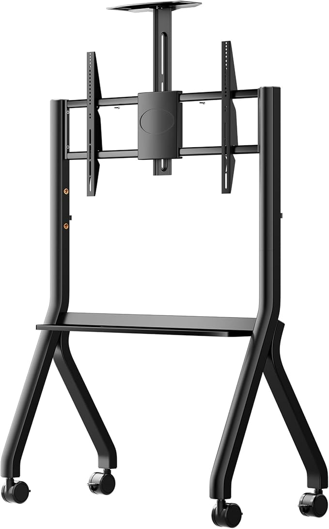 Sylvox Outdoor TV Rolling Cart, Heavy-Duty Y-Type Mobile TV Stand for 43–55 inch TVs, Weatherproof Alloy Steel, 360° Locking Wheels, Outdoor TV Cart with Adjustable Shelf, Fits VESA 100×100 to 700×500