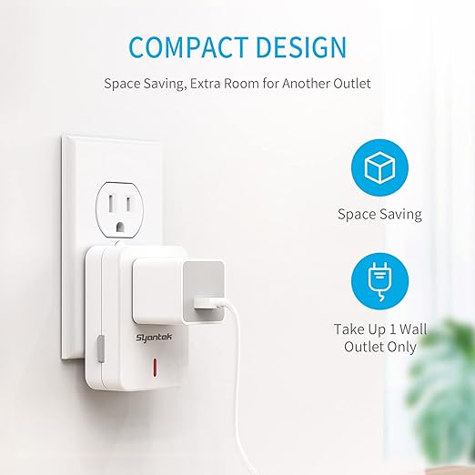Syantek Remote Control Outlet Wireless Light Switch for Household Appliances, Expandable Remote Light Switch Kit, Up to 100 ft Range, White (5 Outlets + 2 Remotes)