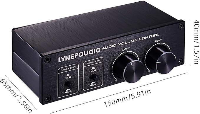 HXBER Passive Audio Volume Controller with Fully-Balanced & Single-Ended Mode XLR & RCA Interface for Home Stereo System Pre-Amplifier Speaker, Black