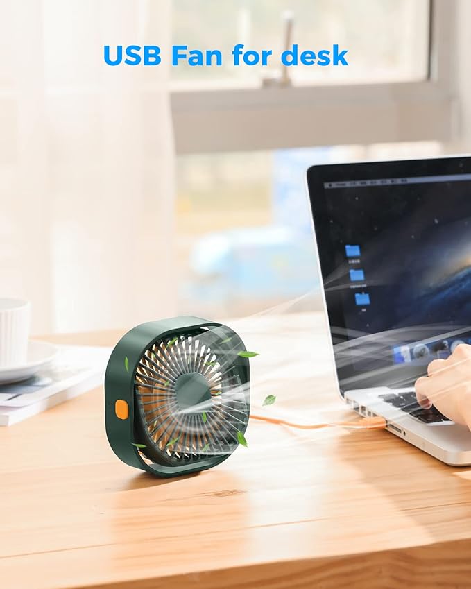 RJVW 4 Inch Small USB Desk Fan, 3-Speed Portable & 360°Rotatable Mini Cooling Fan, USB-Powered Desktop Fan for Home Office Bedroom Dorm Indoor Outdoor Summer Gift
