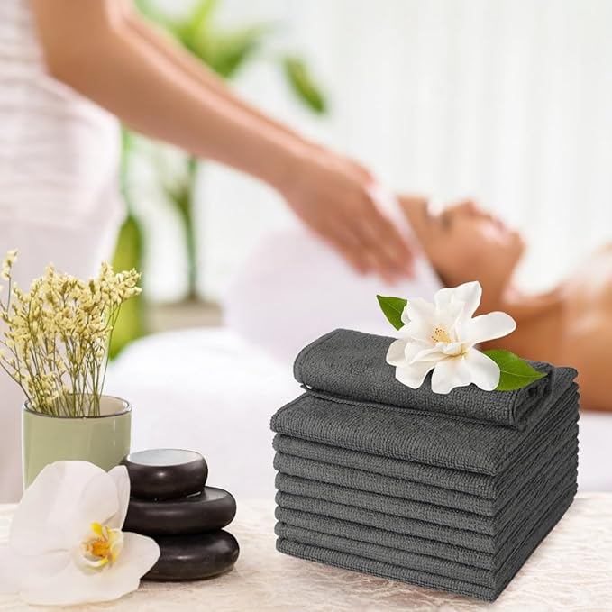 UNIMADE Washcloths Bulk - 100 Pack - Face Towels (12" x 12"), Highly Soft Wash Cloths and Hand Towels, Fast Drying Multi-Purpose Microfiber Cleansing Cloths for Bathroom, Hotel, Spa, and Salon - Grey
