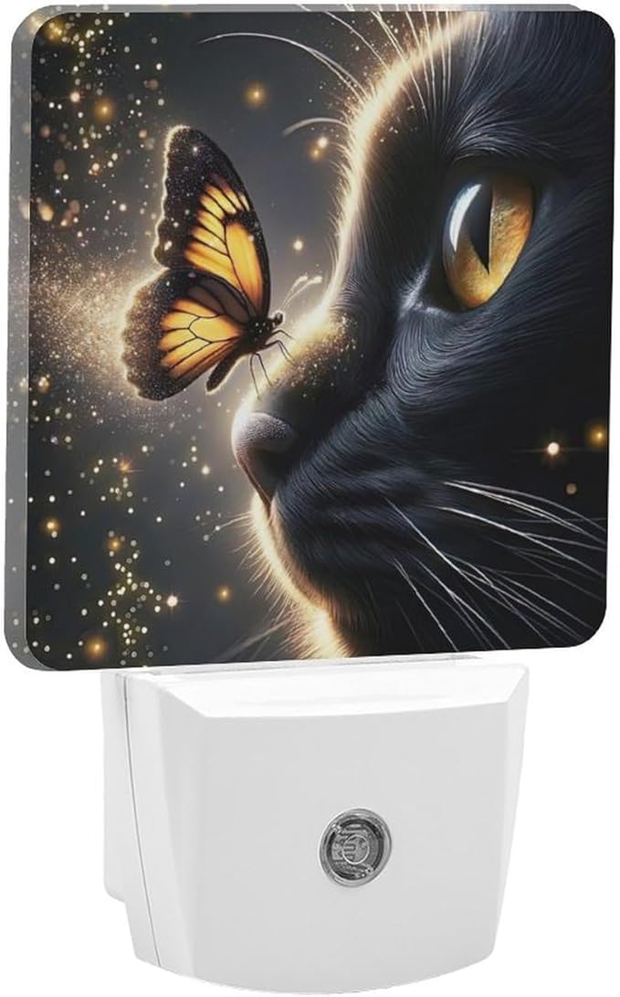 YKJAHSD Cat Butterfly Night Light, Plug into Wall Decor Nightlights for Bedroom, Bathroom, Hallway, Kitchen, with Dusk to Dawn Light Auto Sensors LED Night Lights for Boys Girls Women Men Room Gifts