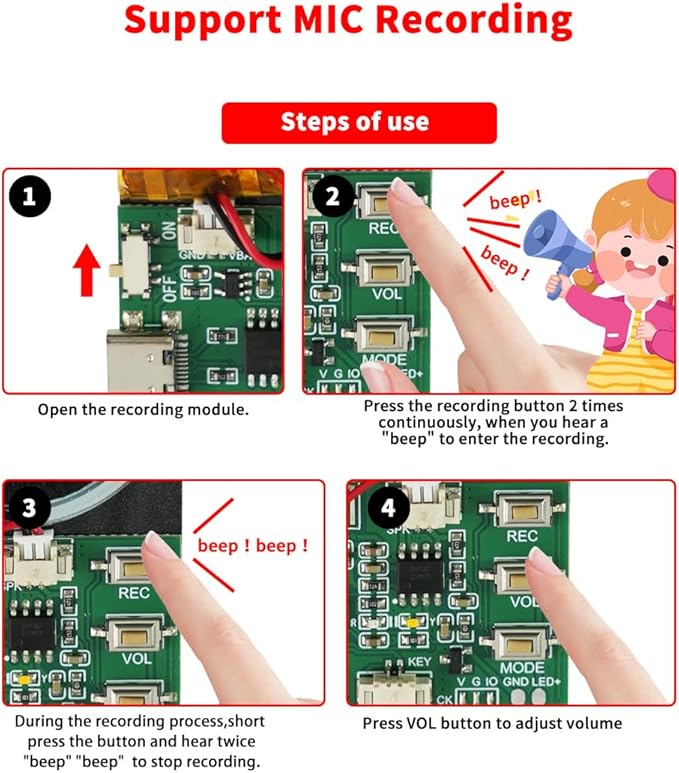 Bluetooth & MIC Recording Audio Sound Module, 8MB Voice Chips with Speaker,8 Min Easy Sound Recording Chip for Personalized Greetings, DIY Projects, Holiday Crafts ect-2P.