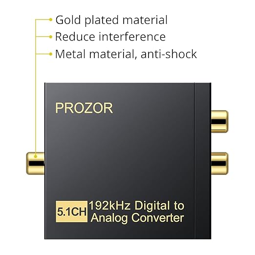 PROZOR 192Khz Digital to Analog Audio Converter Support 5.1CH Optical to RCA Converter with Magnetic Ring Power Cord Digital Toslink SPDIF to Analog L/R RCA 3.5mm Adapter for HDTV Blu-Ray DVD PS3 PS4