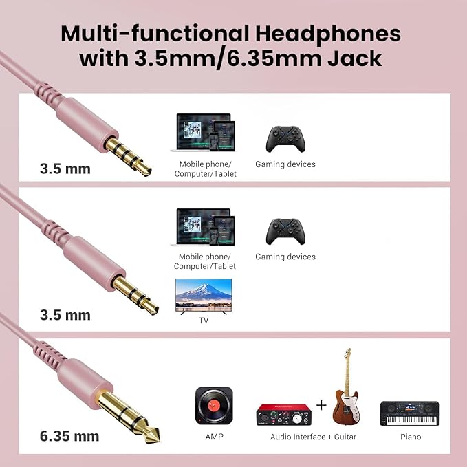 OneOdio Wired Over Ear Headphones Studio Monitor & Mixing DJ Stereo Headsets with 50mm Neodymium Drivers and 1/4 to 3.5mm Jack for AMP Computer Recording Podcast Keyboard Guitar Laptop - Pink