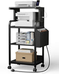 DongRong Tall Printer Stand with Storage Adjustable Shelf and Bag, 4-Tier Large Printer Table with Charging Station for Home Office, Printers Cart with Wheels for 3D Shredder Scanner Fax (Black)