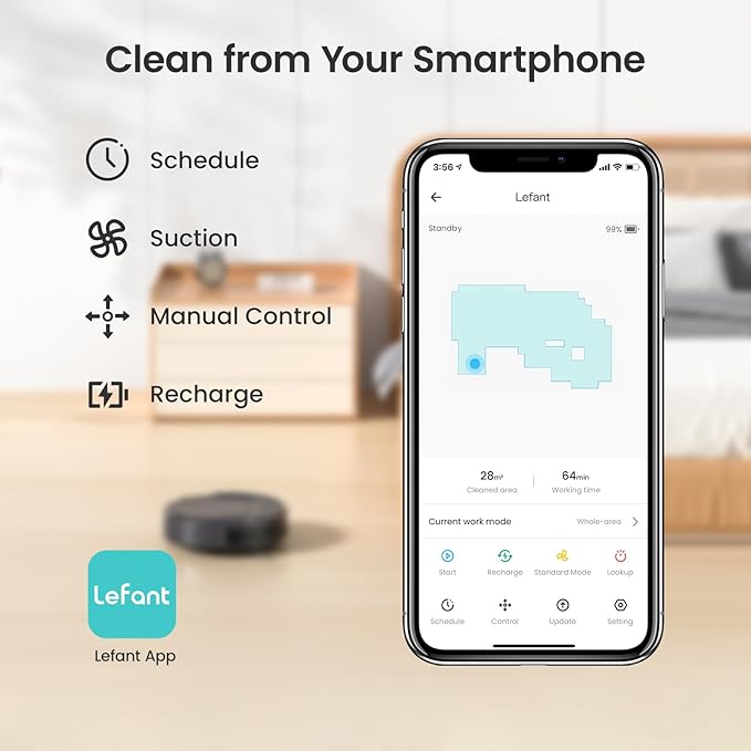 Lefant M210P Robot Vacuum Cleaner, 4000pa Suction, 200 Mins Runtime, Super Thin, Quiet, Self-Charging, Ideal for Pet Owners, Multi Surface Cleaning, APP/WiFi/Alexa Control, Gray