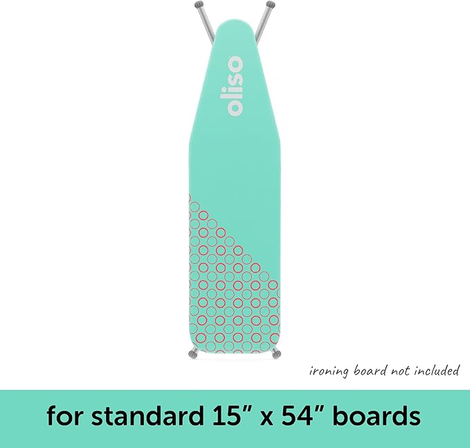Oliso Ironing Board Cover, Durable 100% Cotton Lined with Professional Grade Felt pad - Fits Standard 54” x 15" Boards, a Wide Elastic Edge, Two Adjustable Straps for Secure Fit (Aqua)