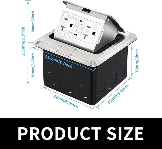 Vagueior Pop-Up Floor Box Kit, 20A Tamper-Weather Resistant Receptacle GFCI Outlet, Corrosive Resistant Hardware, ETL Certified Stainless Steel Color