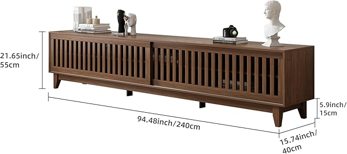 Lumisphere 94.48 Inch Modern Tv StandEntertainment Center with Sliding Doors.Storage Compartments, Living Room Cabinet Walnut