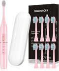 kingheroes Electric Toothbrush Set, Comes with 8 Brush Heads & Travel Case,4 Modes with 2 Minutes Built in Smart Timer, One Charge for 60 Days, 42000 VPM Motor (Pink)
