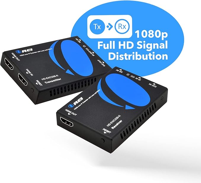 OREI HDMI over Ethernet Extender Over CAT5/CAT6 over IP one to many option, with IR Upto 330 Feet - Loop Out - 1080P Full HD Signal Distribution (HD-EXM330-K)