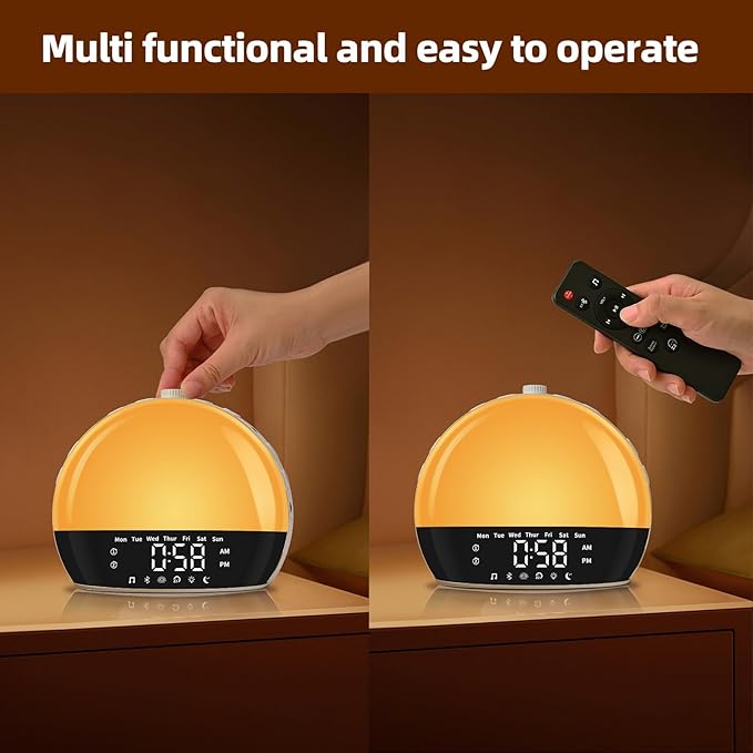 Risop Wake Up Light Sunrise Alarm Clock for Heavy Sleepers, All-in-One Smart Bedside Device with Bluetooth Speaker, FM Radio, Dual Alarm & Sleep Aid Night Light, Best Gift for Adults & Kids