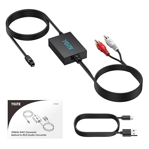 YGiTK Optical to RCA Adapter 192kHz DAC Digital to Analog Audio Converter 7ft/2.1m Long DAC Converter Digital Audio Optical to RCA Male Cable Plug&Play for HDTV, DVD, Blu-Ray Players and Game Consoles