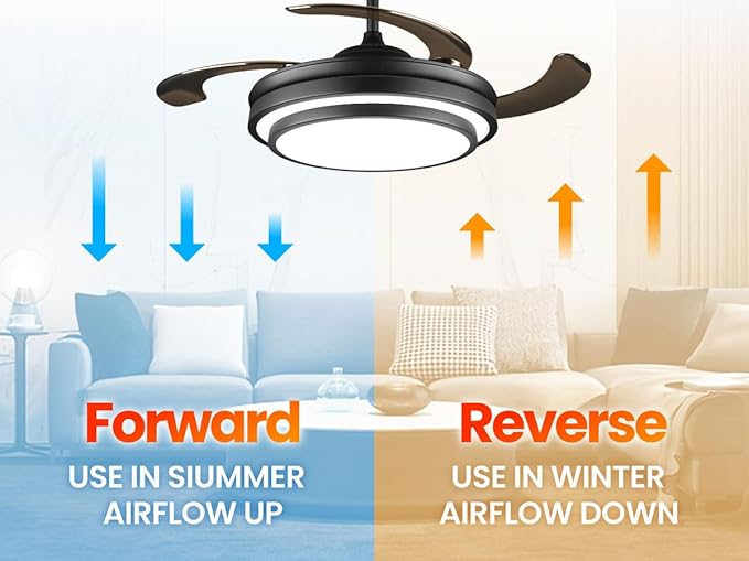 LIGHTIMES 36 Inche Modern Black Ceiling Fan with Dimmable LED Light, Retractable Celing Fan with APP/Remote Control, 6 Speed,for Bedroom Live Room