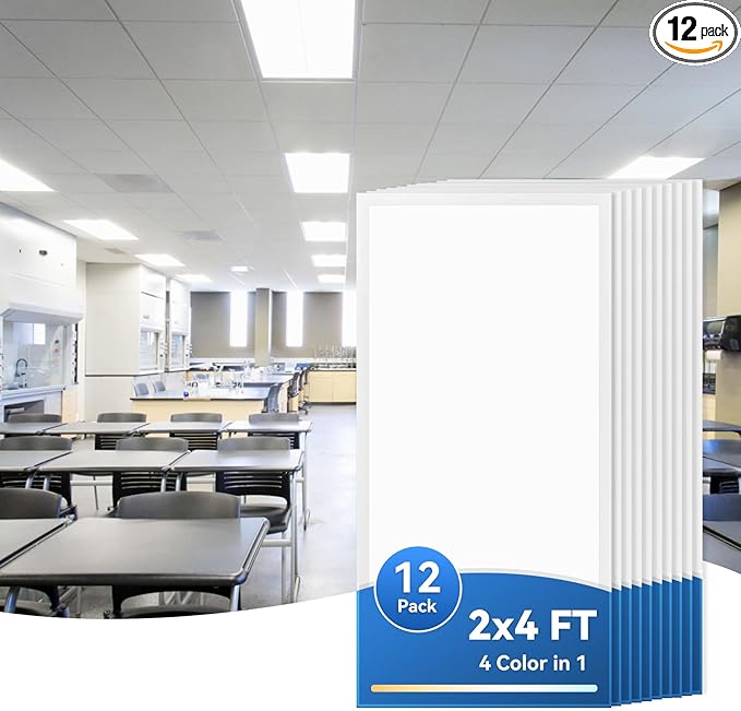 CycevSun 12-Pack 2x4 LED Flat Panel Light - Drop Ceiling, 40/50/60W Selectable, 6600LM, 4CCT 3000K/4000K/5000K/6000K Switchable, 0-10V Dimmable, 100-277V, ETL Listed
