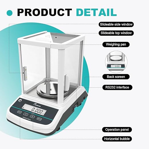 JOANLAB Analytical Balance 500g x 1mg Scale High Precision 0.001g Accuracy Digital Lab Scale for Laboratory Pharmacy Jewelry w/Front & Rear Display