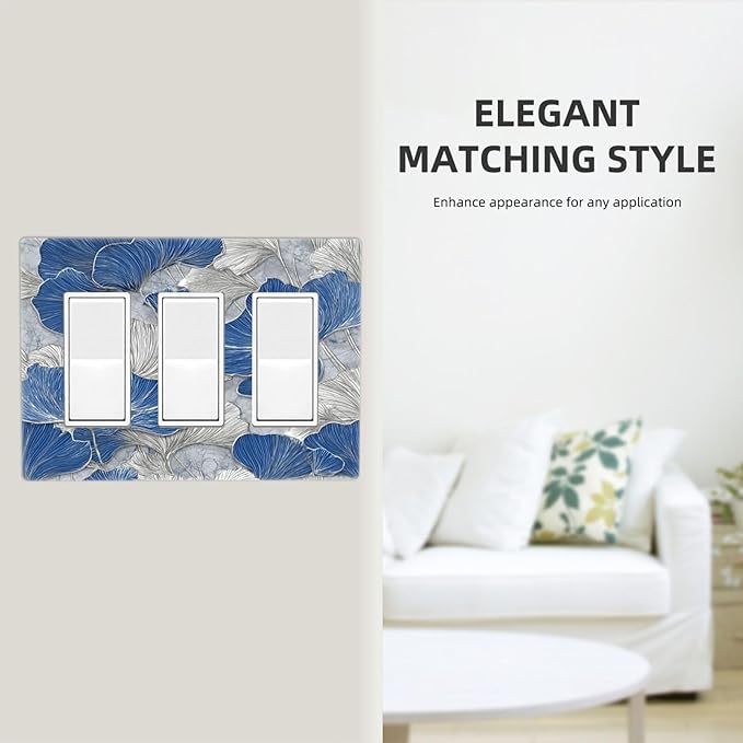 Bvtewkhz Abstract Blue Marble Plant Leaves 3 Gang Triple Rocker Decorative Light Switch Covers Electrical Faceplate Switch Plates for Bathroom Kitchen Home
