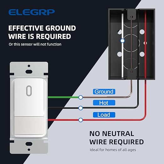 ELEGRP Occupancy Motion Sensor Light Switch, PIR Infrared Motion Activated Wall Switch, No Neutral Wire, Single Pole for CFL/LED/Incandescent Bulb, with Wall Plate, UL Listed (10 Pack, Matte White)
