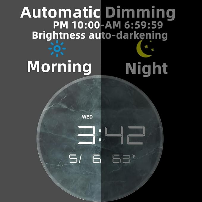 Nbdeal Digital Wall Clock with LED Display, 13" Calendar & Temperature, Automatic Dimming, 12/24hr Format, Wall & Desk Use - HUI-7855