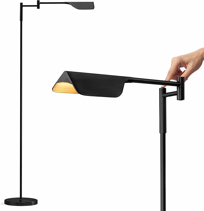 Brightech Leaf Pharmacy LED Reading Lamp, Dimmable Floor Lamp with Easy Rotation Over Chair or Desk for Living Rooms & Offices, Adjustable Standing Lamp, Tall Lamp for Sewing & Craftwork - Jet Black