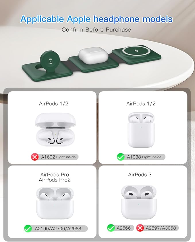 Iseyyox 3 in 1 Wireless Charger for iPhone - Foldable Charging Station Travel Charging Dock Compatible with iPhone 16 15 14 13 12 Pro Max Plus Watch & Airpods