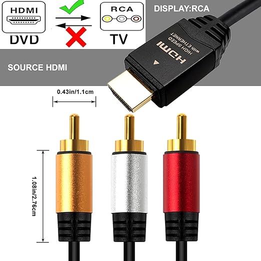 YOTETION HDMI to RCA 3FT Cable with IC, HDMI Male to 3-RCA BK AV Cable Video Audio Component Converter Adapter 1080P Cable for TV HDTV DVD
