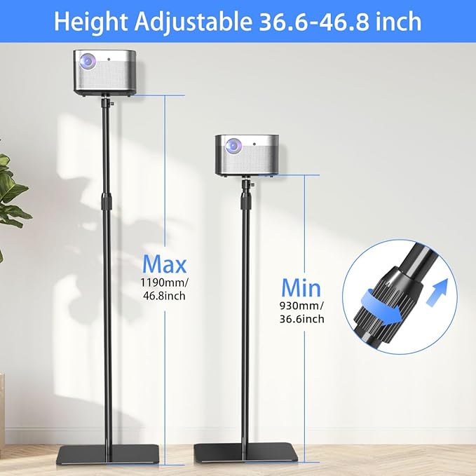 suptek Projector Stand 360°Swivel, Height Adjustable 36.6-46.8inch, Mini Projector Mount Bracket, Compatible with Home Office Video Vlog DVR Camera, PR001F