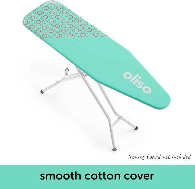 Oliso Ironing Board Cover, Durable 100% Cotton Lined with Professional Grade Felt pad - Fits Standard 54” x 15" Boards, a Wide Elastic Edge, Two Adjustable Straps for Secure Fit (Aqua)
