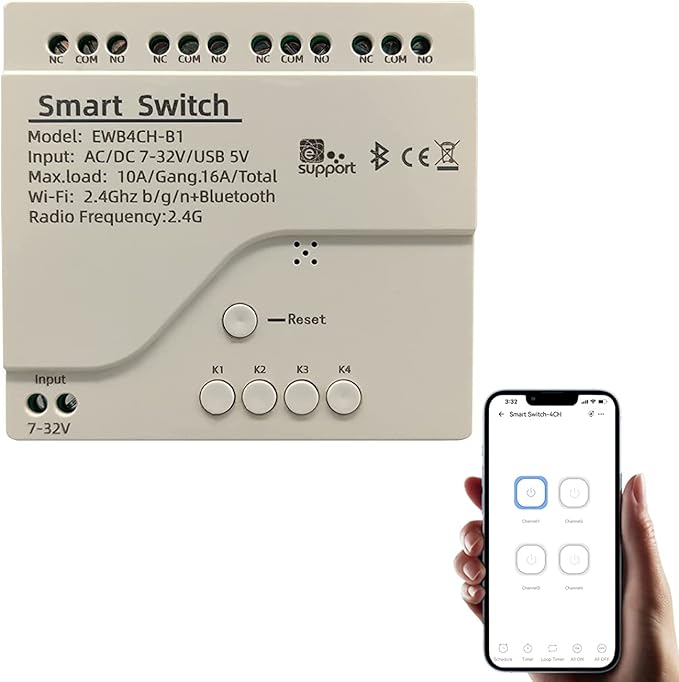 Newgoal 4 Channel Smart Switch, Momentan/Locking WiFi Relay, eWeLink App Bluetooth Control Switch, DIY Smart Home, Compatible with Alexa Google Home