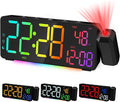 EVILTO Projection Alarm Clocks, RGB Desk Clock with 180° Rotatable Projector 15 Color Display, Date Temperature and Weekday, DST, Snooze, Ambient Lighting for Living Room,Bedroom Bedside Office Decor