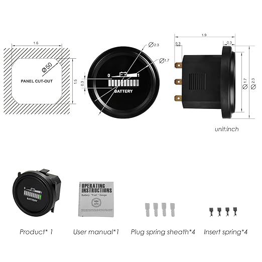 NinE-ROnG LED Battery Indicator Meter Gauge - Lead Acid 12V to 72V, Monitor Battery Level & Capacity for Golf Cart, Forklift, Star Car, Club Car