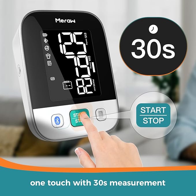 Meraw Blood Pressure Monitor Home Use, Blood Pressure Cuff Digital Arm, Blood Pressure Monitor Automatic Cuff 8.7-16.5" Bluetooth App Tracking Irregular Heartbeat Monitoring FSA/HSA Eligible White