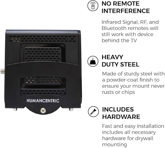 HumanCentric Cable Box and Modem Mount, Adjustable Wall Mount for Small and Wide Devices, Cable Boxes, Modems, DVD Players, Streaming Media Devices, Mount on The Wall Behind TV, Hardware Included