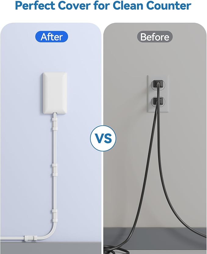 25FT Extension Cord with Outlet Cover & Multi USB, Ultra Thin Outlet Concealer with Cord & 12AC Outlet 6 USB (24W/4.8A), Charging Station for Multiple Devices, for Behind Wall Furniture Couch TV