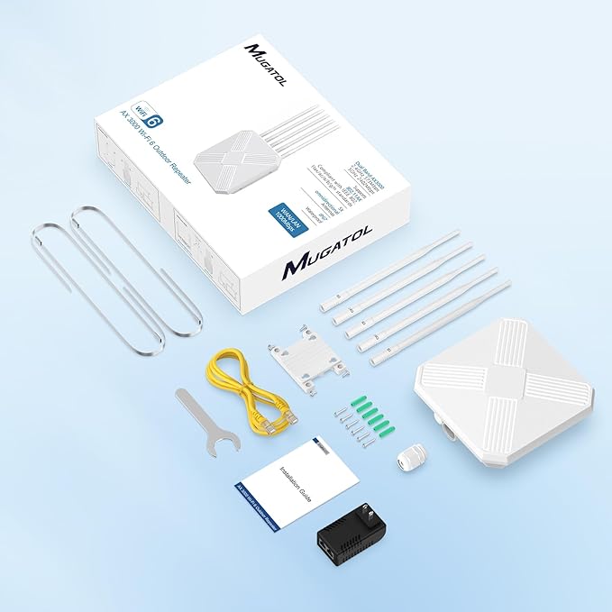 Mugatol AX3000 Outdoor WiFi 6 Extender - Outdoor Access Point - Long-Range Dual Band WiFi, IP67/PoE/5 Antennas for Events, Commercial Use | Starlink-Compatible