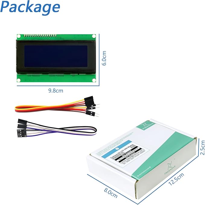 FREENOVE I2C IIC LCD 2004 Module, TWI Serial 20x4 Display, Compatible with Arduino Raspberry Pi Pico ESP32 ESP8266