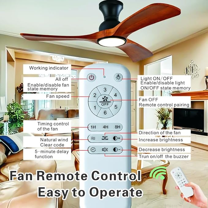 Gaizw 42 Inch Low Profile Ceiling Fans with Lights and Remote, Flush Mount Ceiling Fan with Lights, 3 Blades Solid Wood Walnut Hugger Easy Installation for Living Room, Bedroom, Farmhouse, Indoor